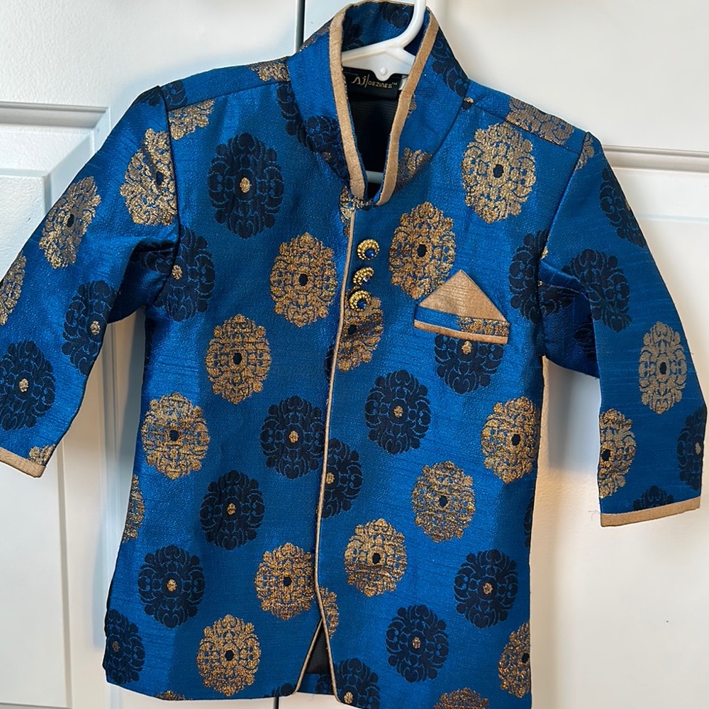 Indian traditional Blue and Gold kurtha set for baby boys